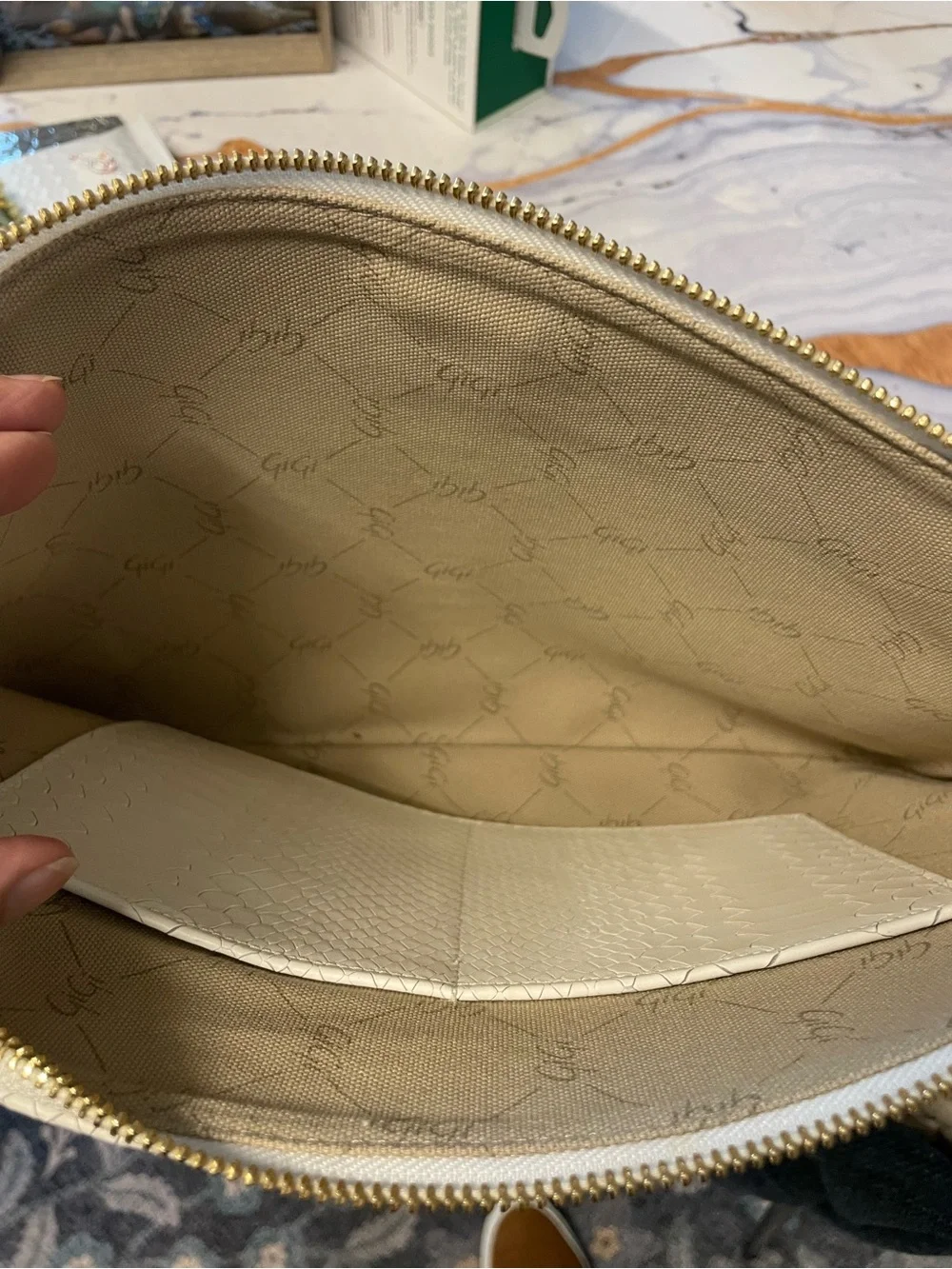 GiGi New York White Embossed Snake-Texture Large Clutch